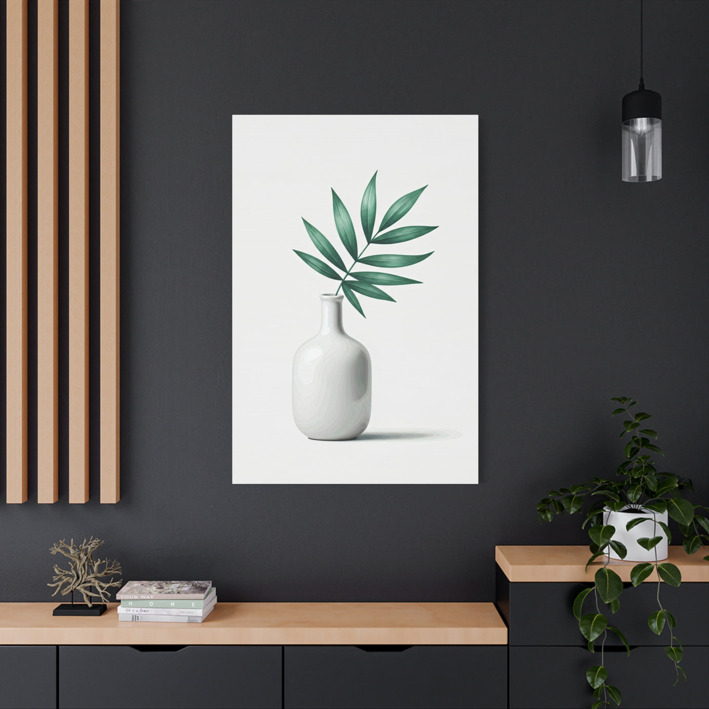 Minimal Vase with Green Leaves Wall Art & Canvas Prints