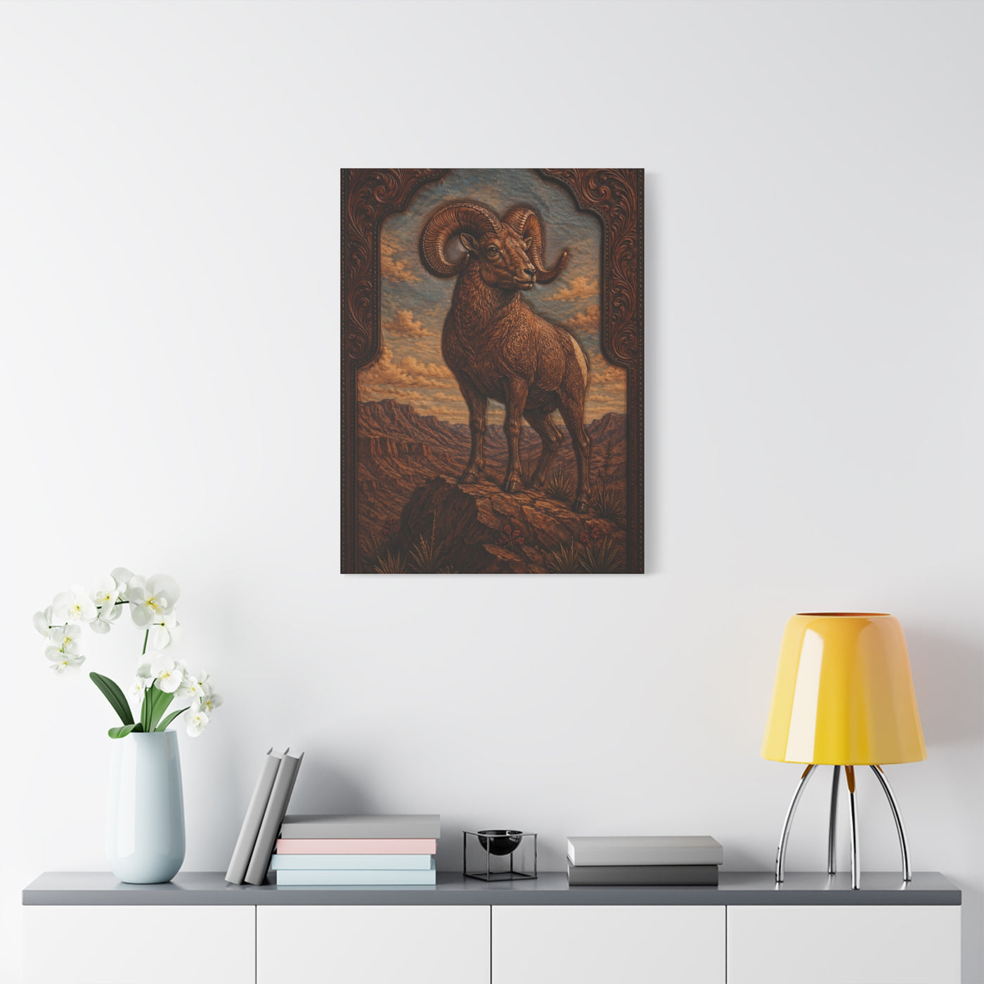 Hand Tooled Bighorn Sheep Southwest Wall Art & Canvas Print