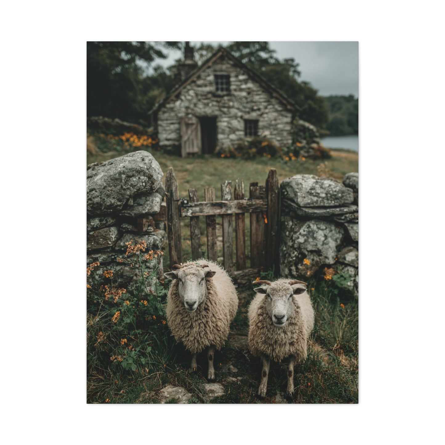 Sheep at Farmhouse Gate Wall Art & Canvas Print