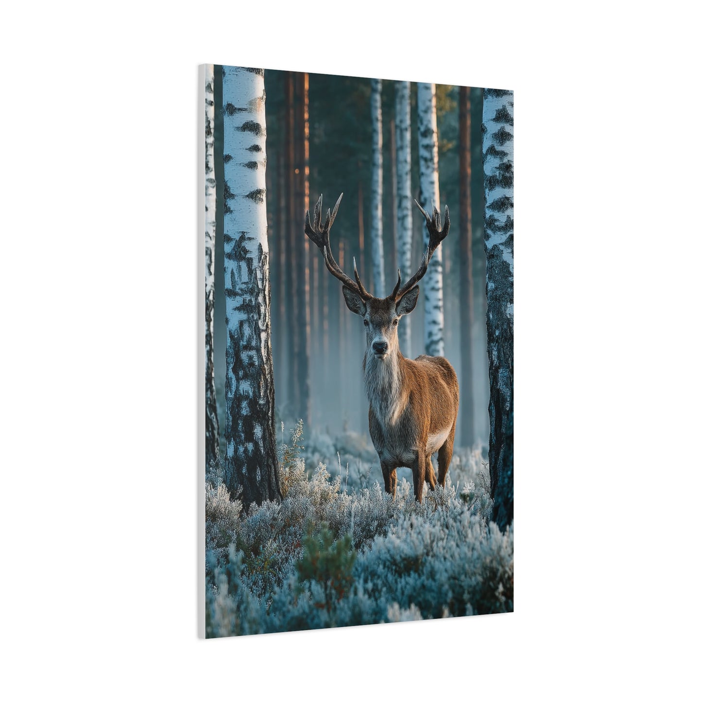 Nordic Birch Forest Stag Wall Art & Canvas Print