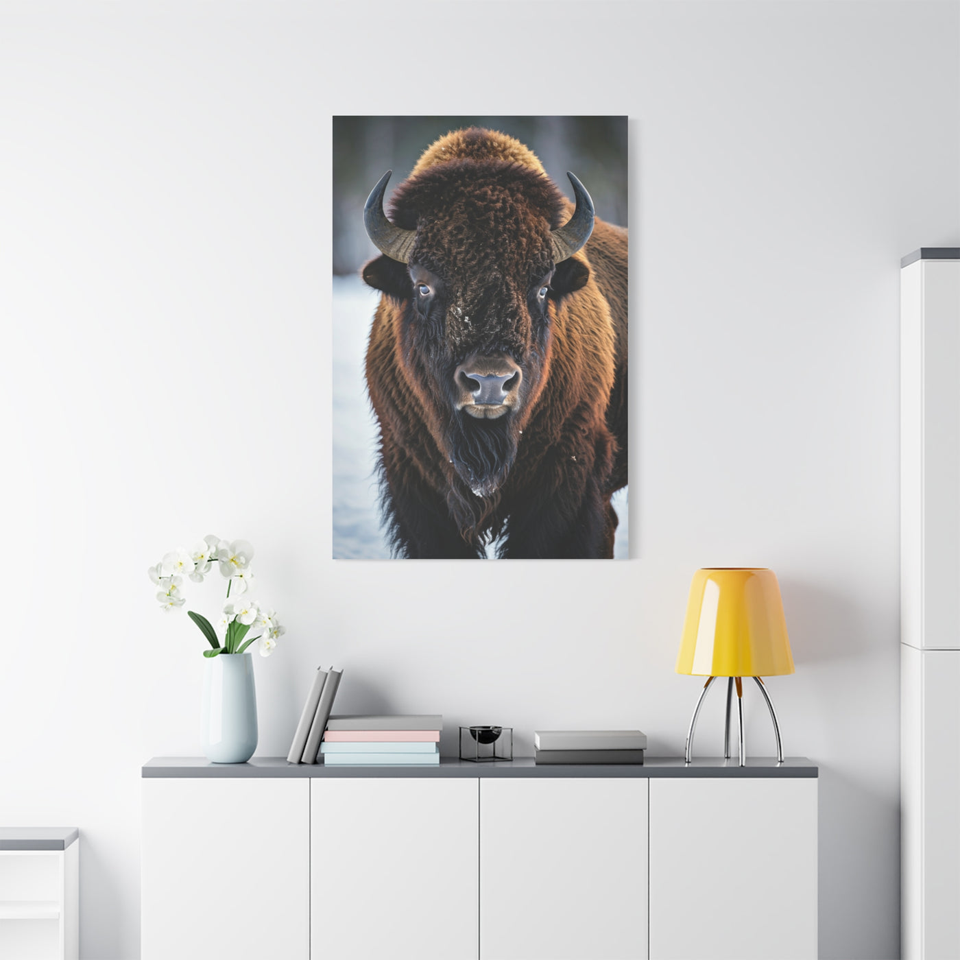 Minimalist American Bison Portrait on Light Background Wall Art & Canvas Print