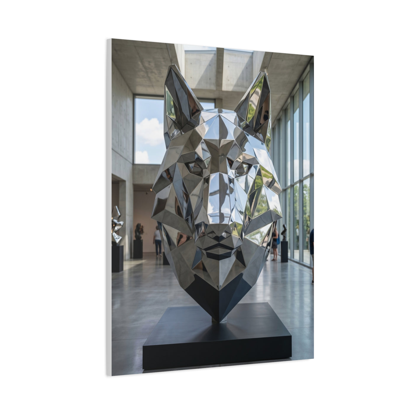 Geometric Chrome Wolf Head Sculpture Wall Art & Canvas Print