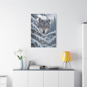 Snow-Covered Pine Wolf Close Portrait Wall Art & Canvas Print