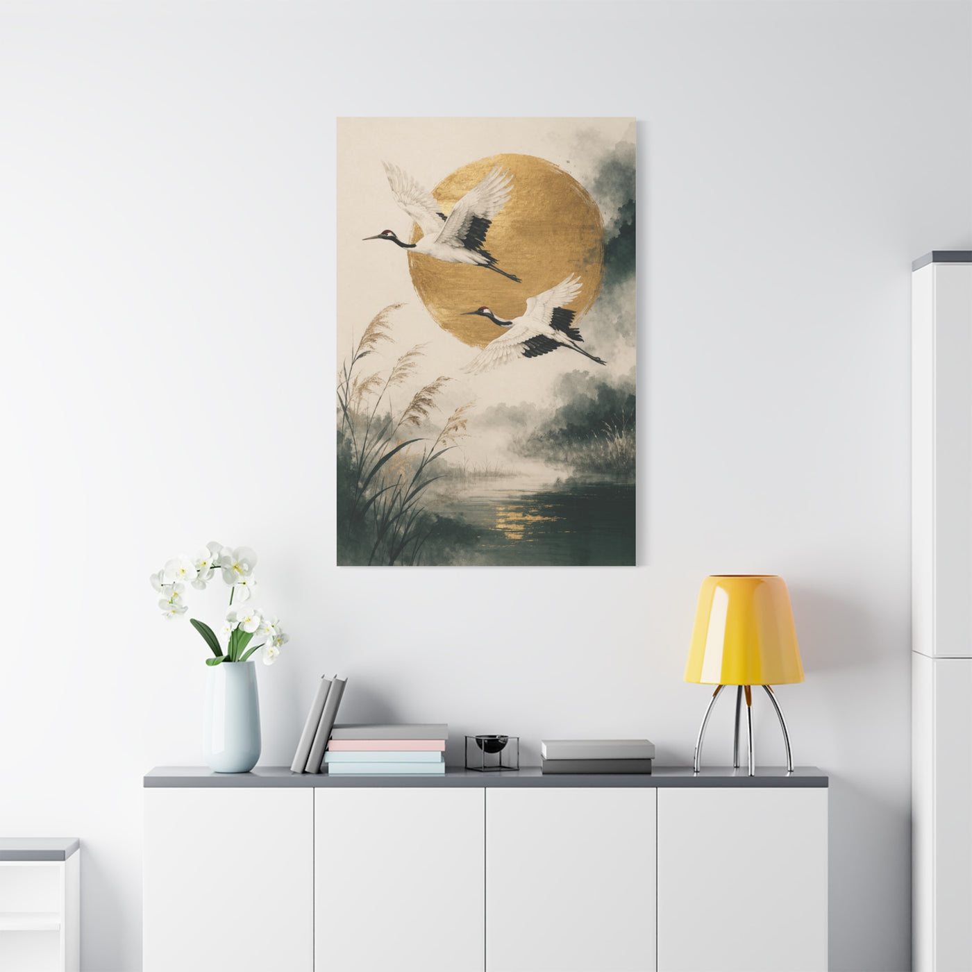 Golden Crane Serenity Wall Art & Canvas Print