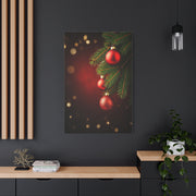Red Christmas Tree Ornaments on Pine Branch Wall Art & Canvas Print
