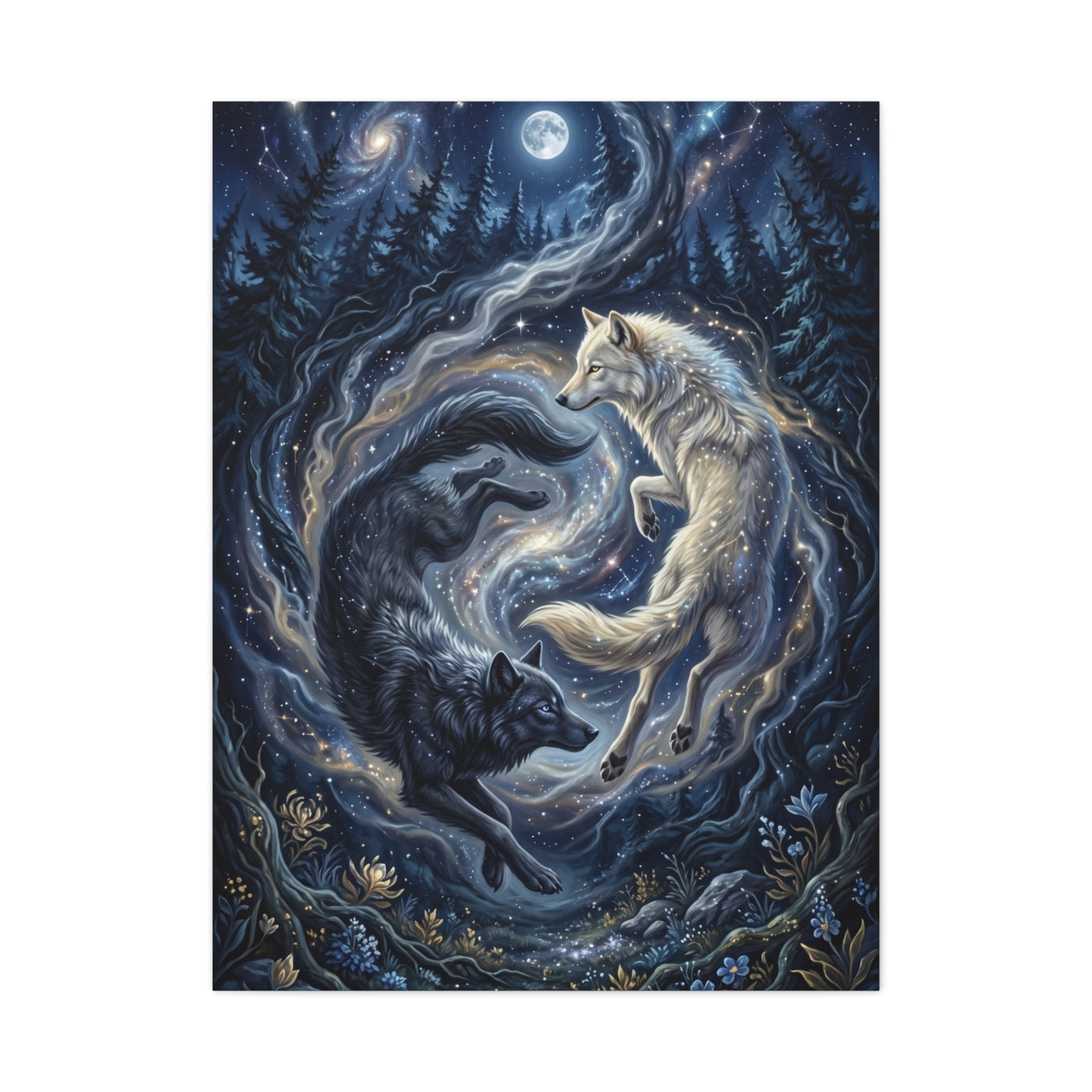 Yin Yang Cosmic Wolves Balance Scene Wall Art & Canvas Print