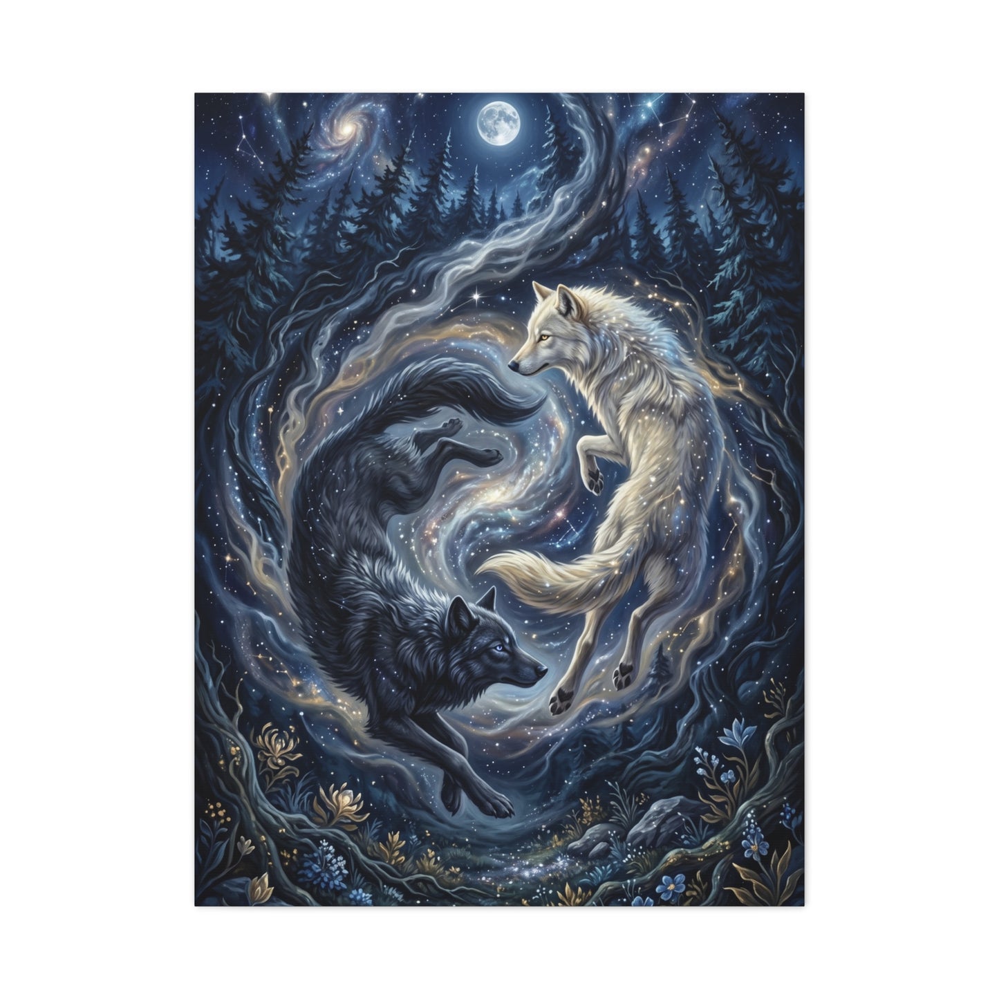 Yin Yang Cosmic Wolves Balance Scene Wall Art & Canvas Print