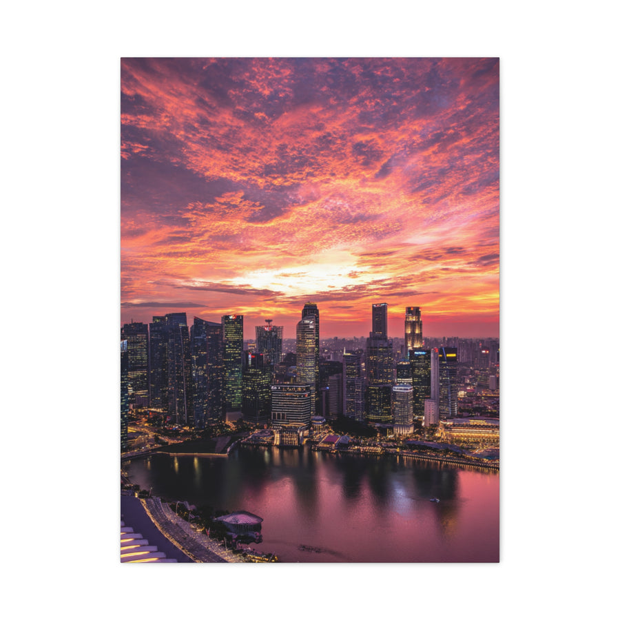 Singapore Skyline Sunset Reflections Wall Art & Canvas Print