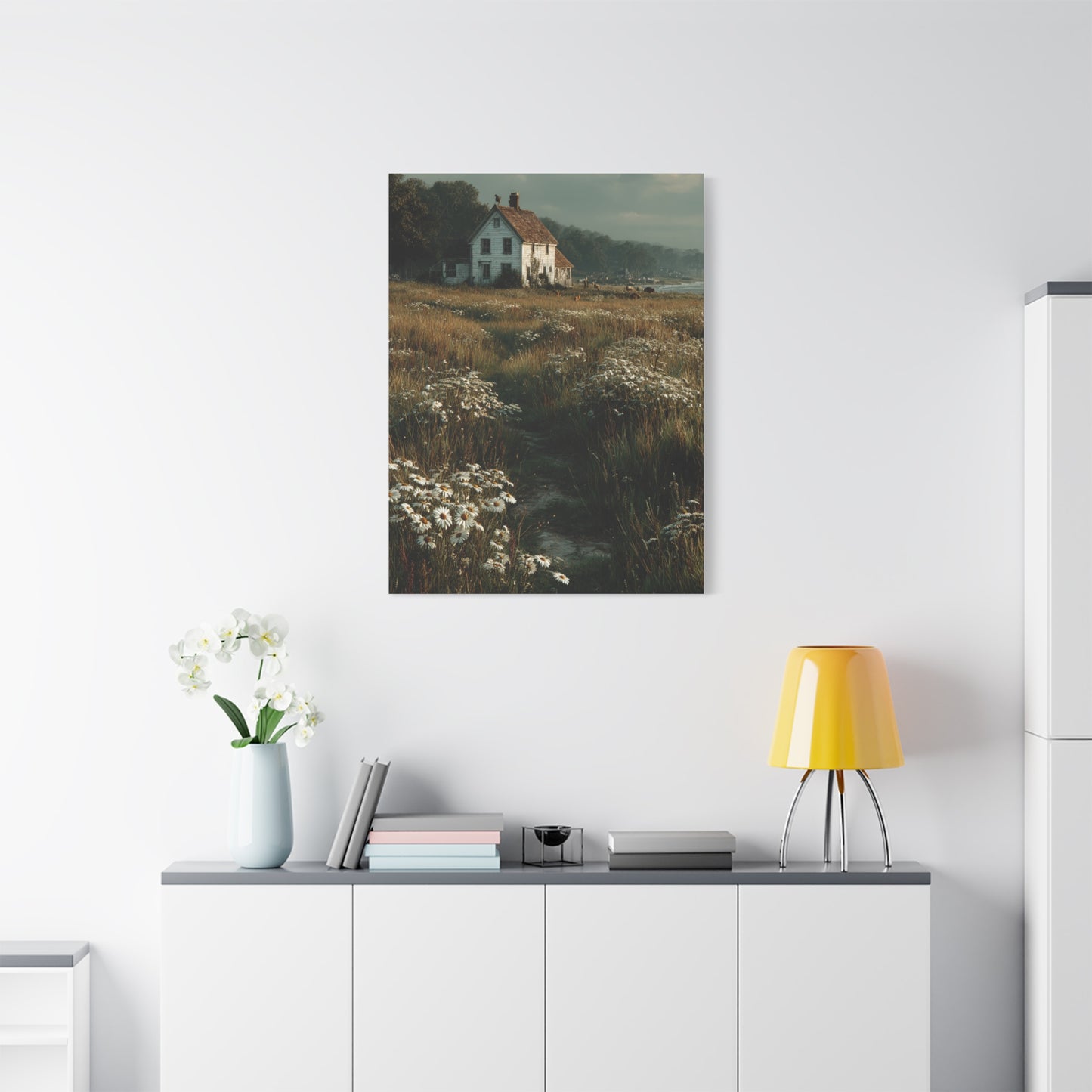 White Farmhouse Wildflower Meadow Wall Art & Canvas Print