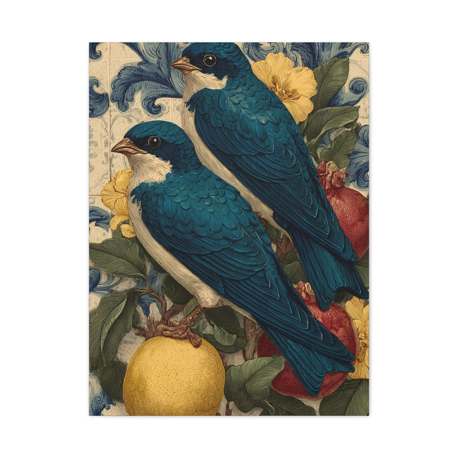 Italian Majolica Swallow & Citrus Wall Art & Canvas Print