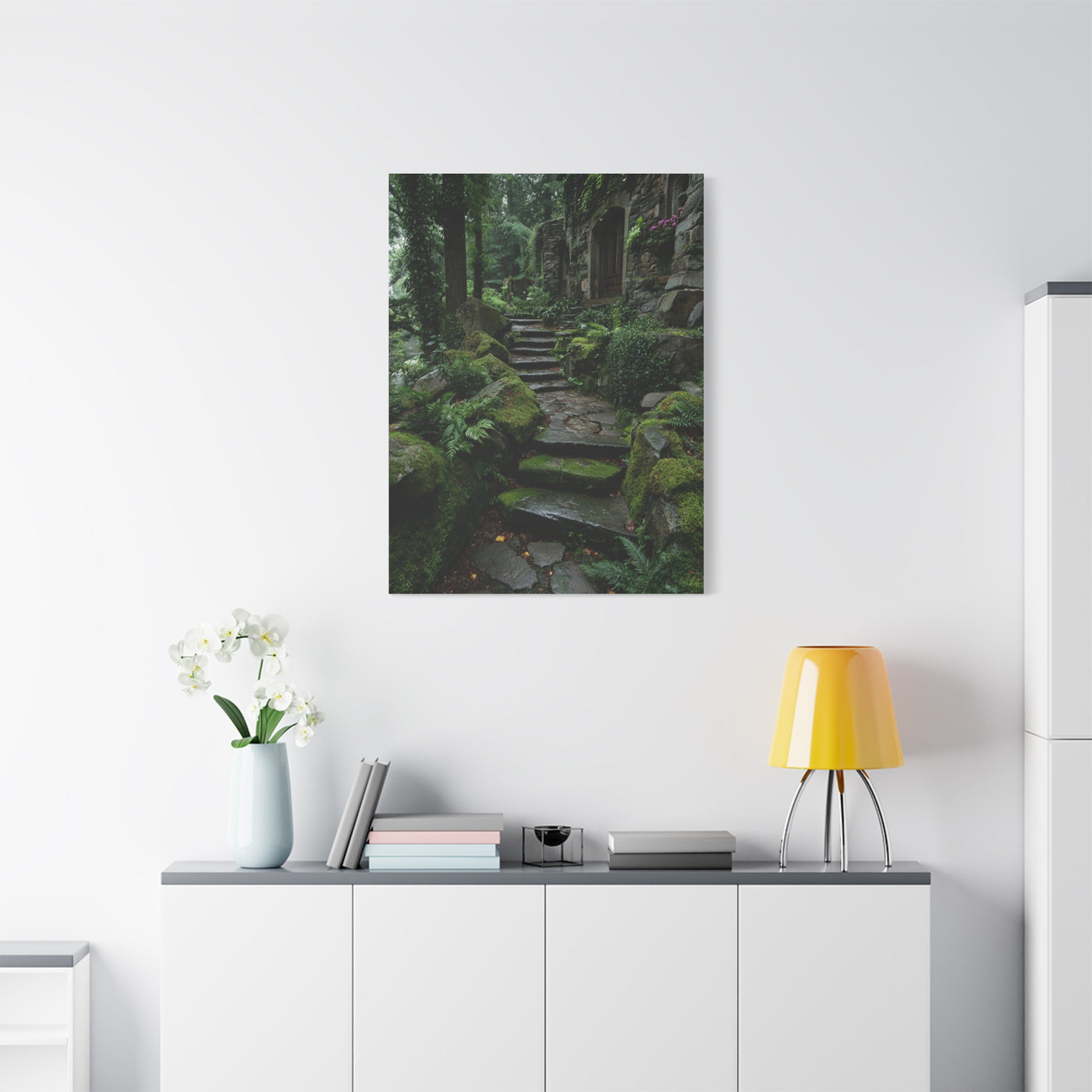 Green Moss-Covered Garden Staircase Wall Art & Canvas Print