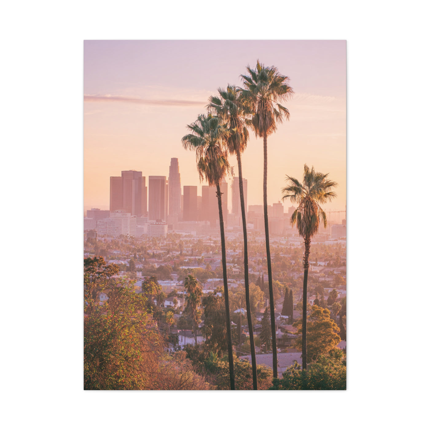 Los Angeles Sunset Skyline with Palm Trees Wall Art & Canvas Print