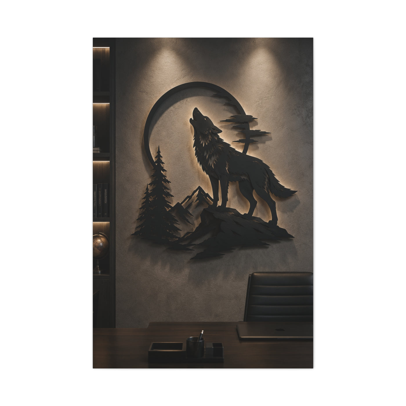 Minimal Howling Wolf Moon Relief Panel Wall Art & Canvas Print