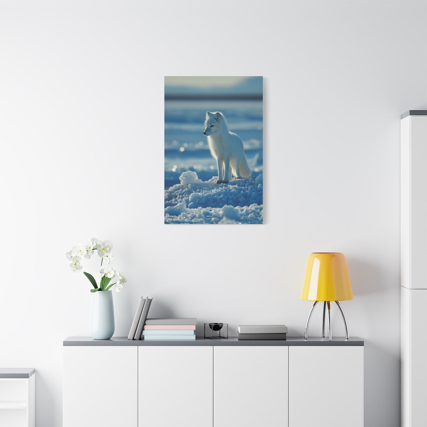 Arctic Fox Snow Minimal Portrait Wall Art & Canvas Print