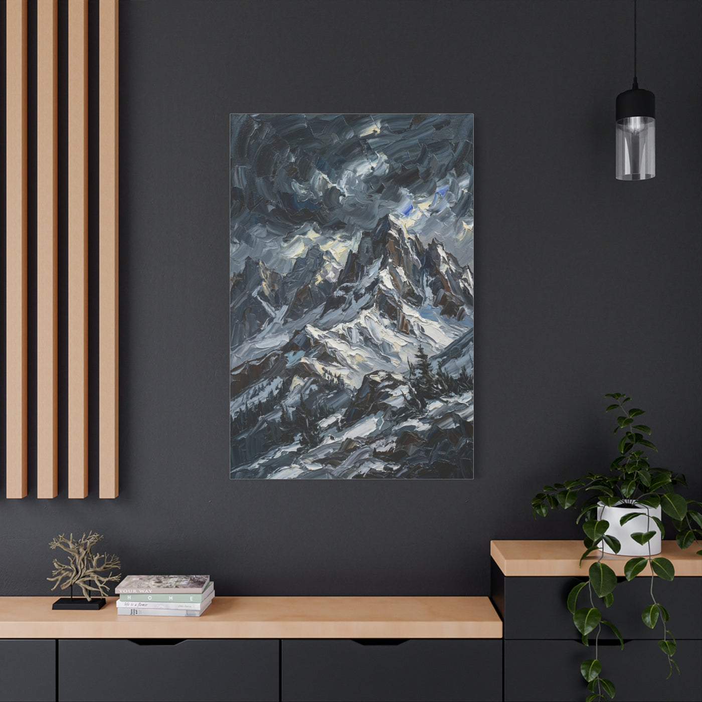 Thick Impasto Oil Mountain Stormscape Wall Art & Canvas Print