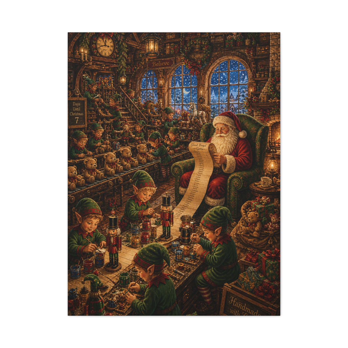 Cozy Traditional Santa Workshop Wall Art & Canvas Print