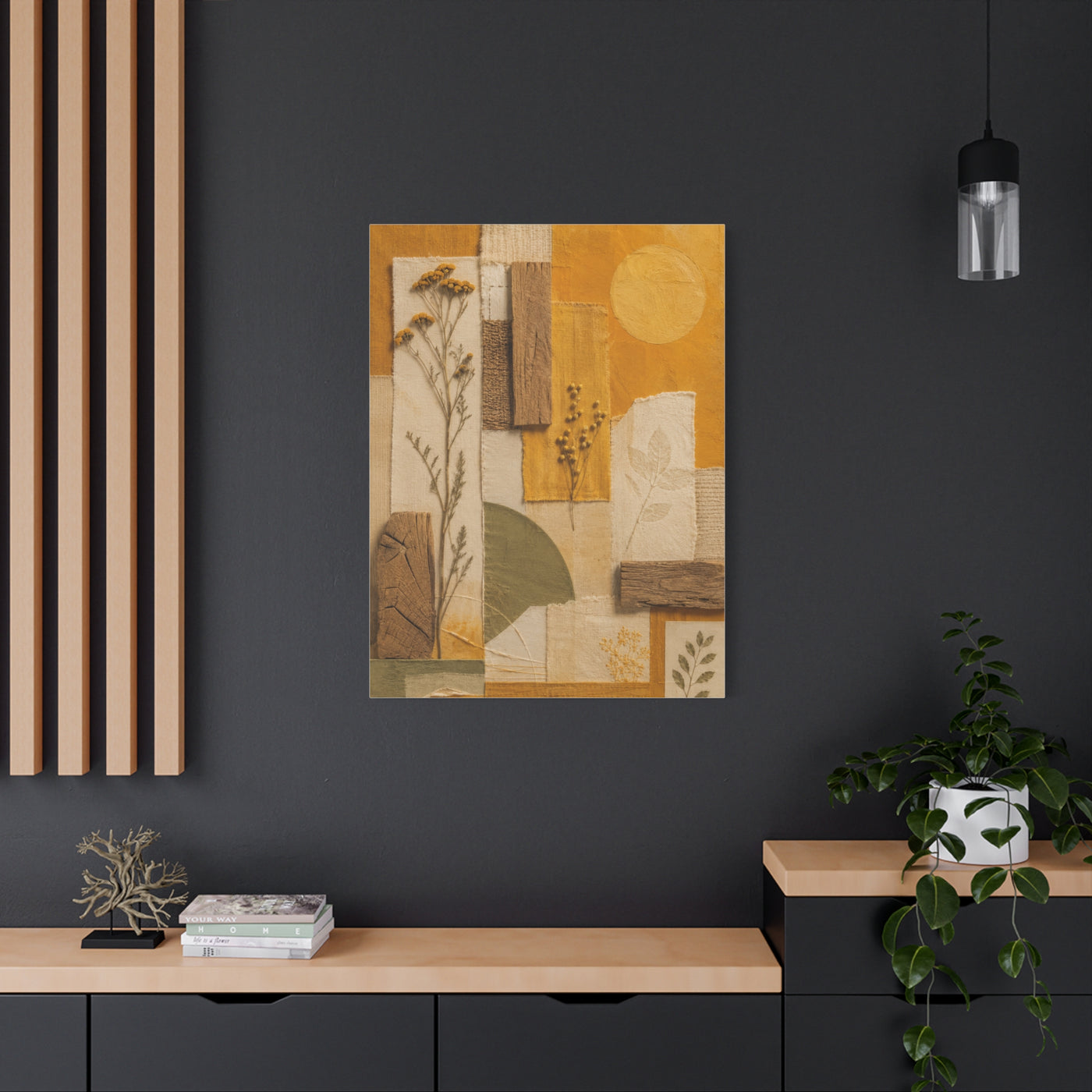 Mixed Media Botanical Collage Mustard Composition Wall Art & Canvas Print