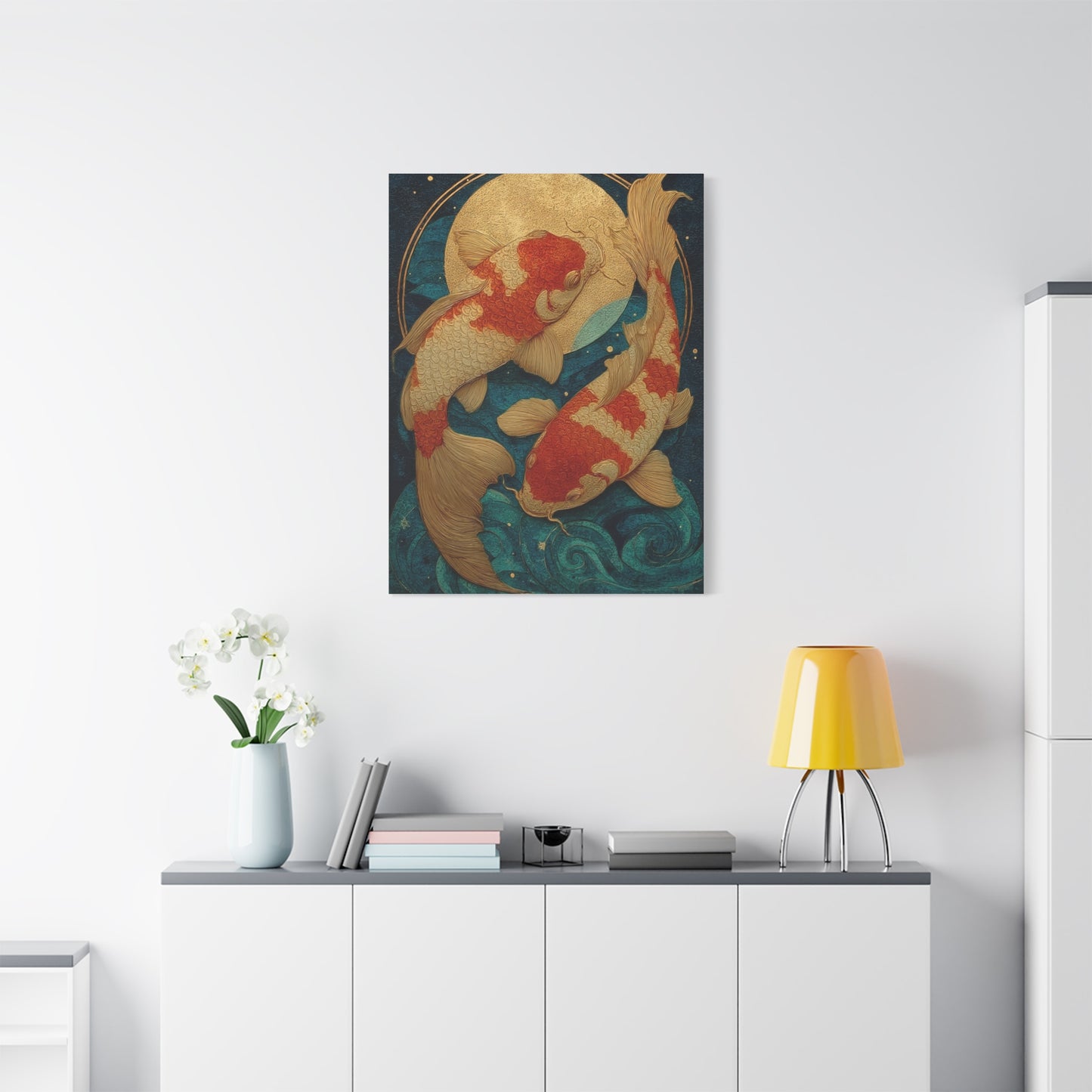 Koi Fish Gold Moon Wall Art & Canvas Print