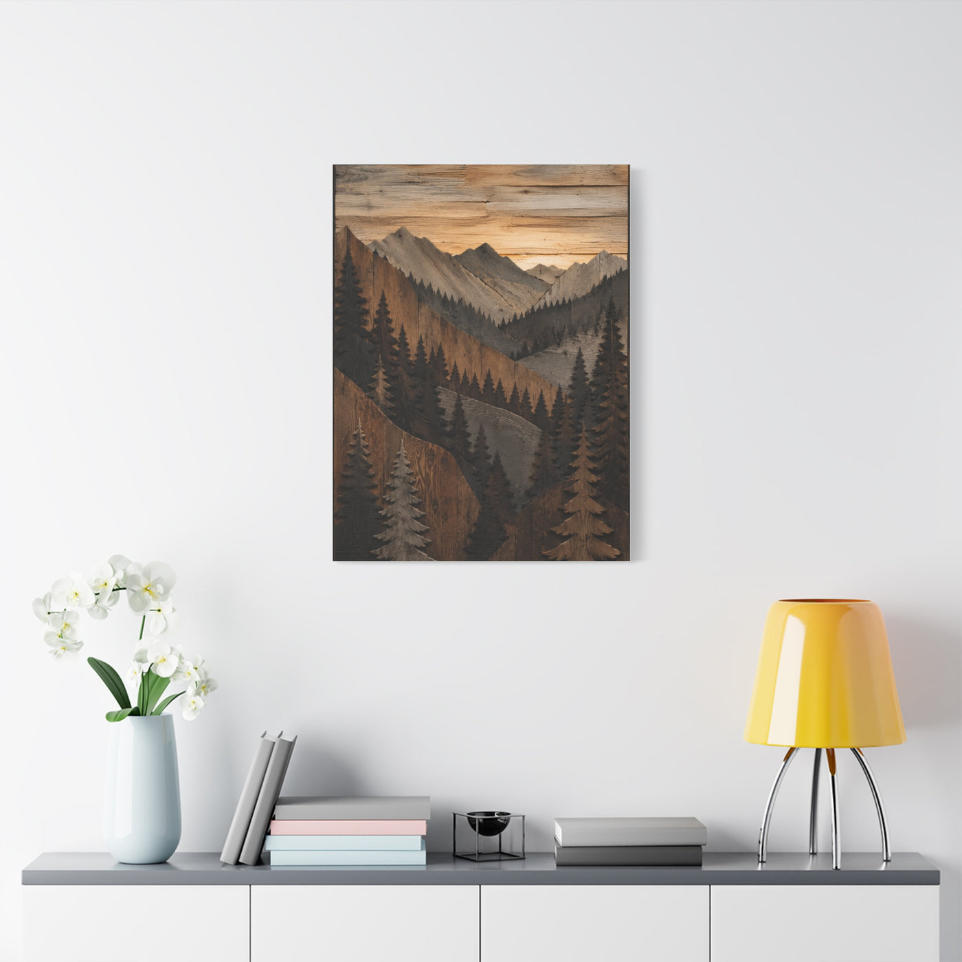 Layered Wood Mountain Forest Relief Trees Wall Art & Canvas Print