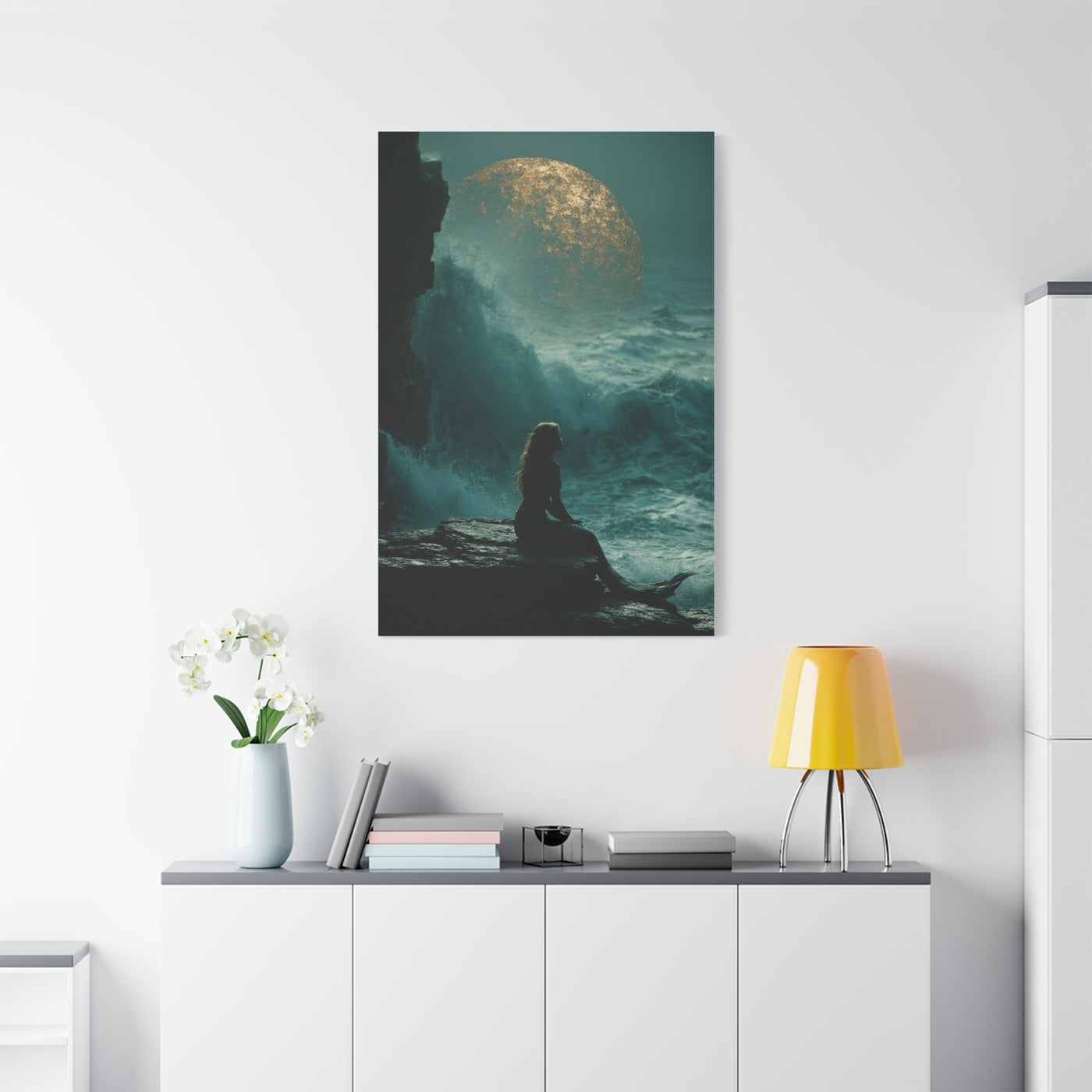 Golden Moon Ocean Silhouette Wall Art & Canvas Print