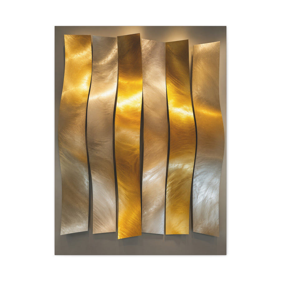 Polished Gold Panel Sculptural Wave Installation Wall Art & Canvas Print