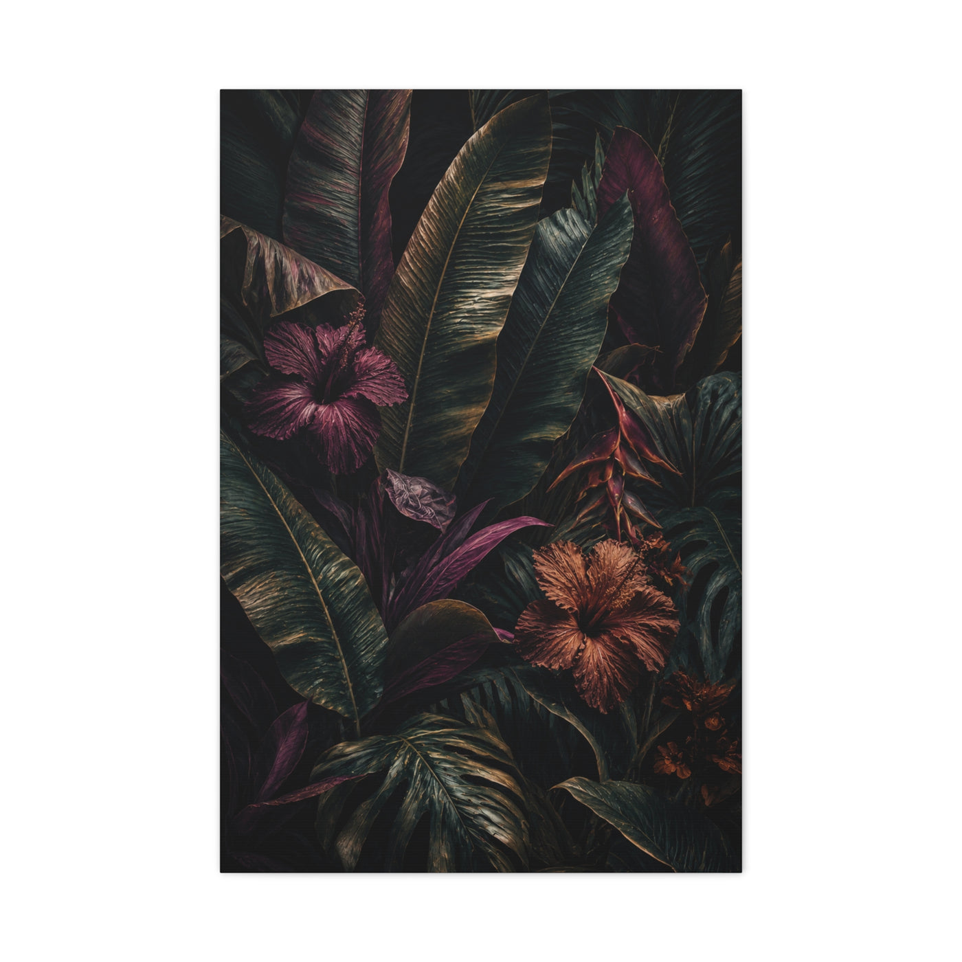 Dark Botanical Hibiscus Jungle Tropical Wall Art & Canvas Print