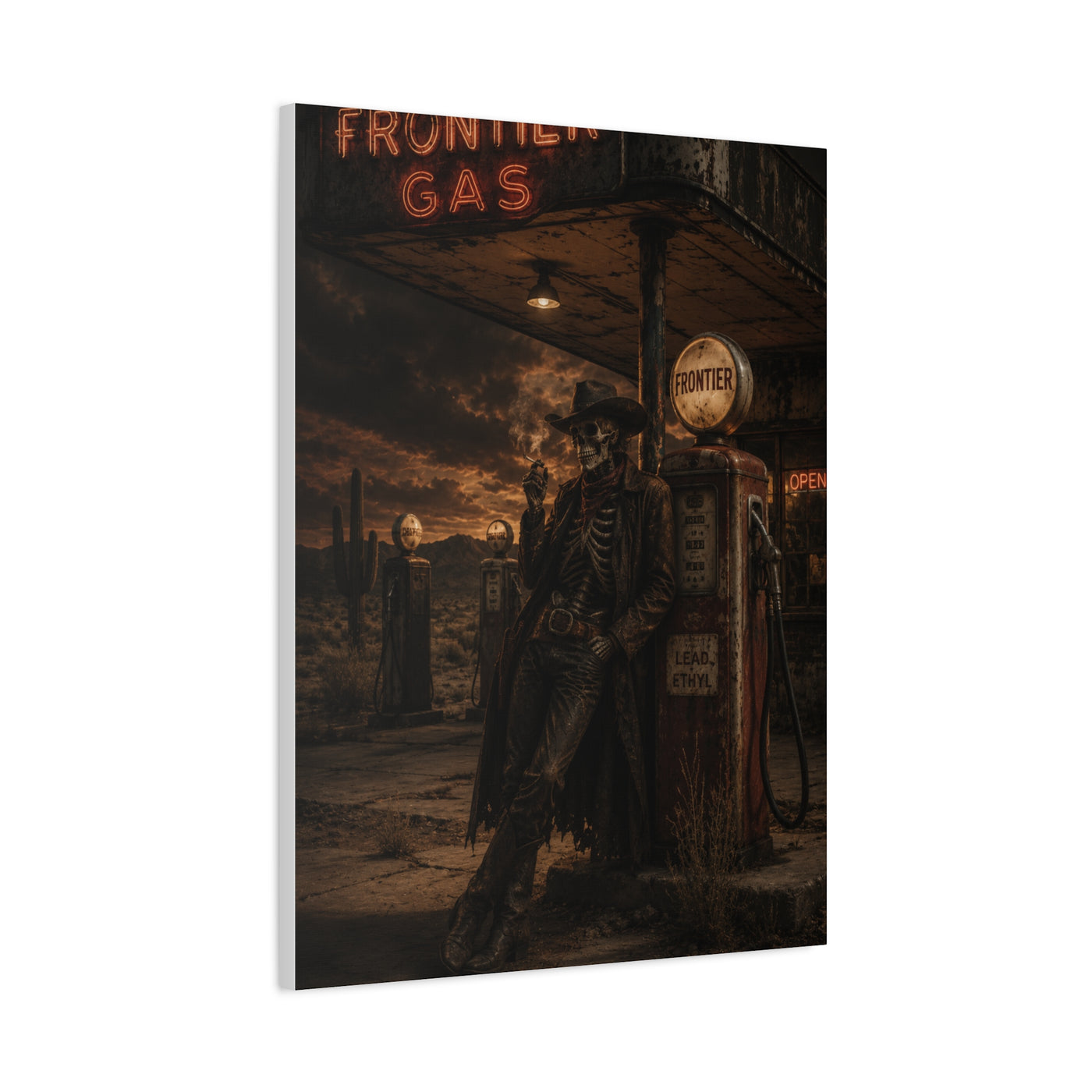 Frontier Gas Station Skeleton Outlaw Wall Art & Canvas Print