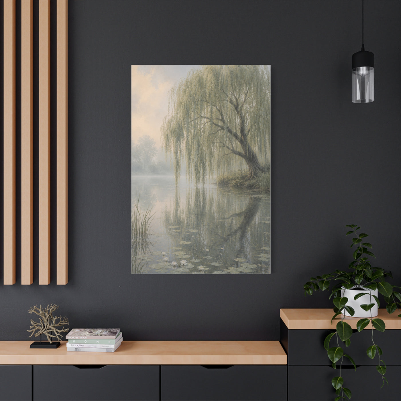 Misty Willow Reflection Lake Trees Wall Art & Canvas Print