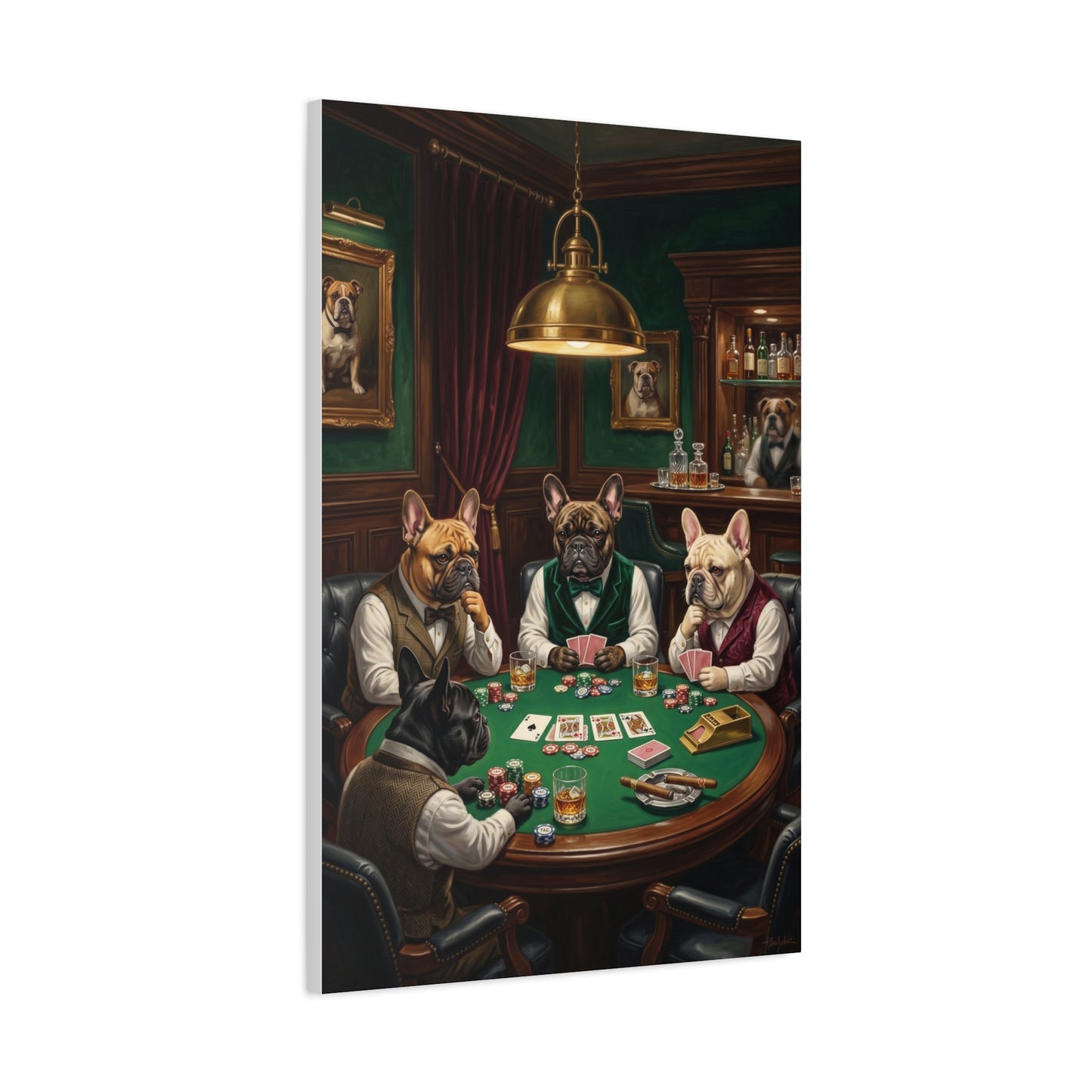 French Bulldog Private Bar Poker Scene Wall Art & Canvas Print