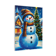 Artistic Snowman in Winter Village Scene Wall Art & Canvas Print