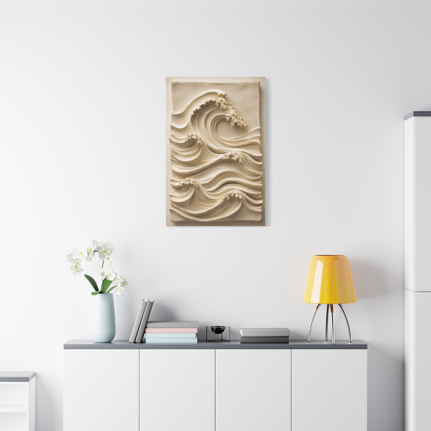 Ivory Minimal Wave Relief Texture Wall Art & Canvas Print