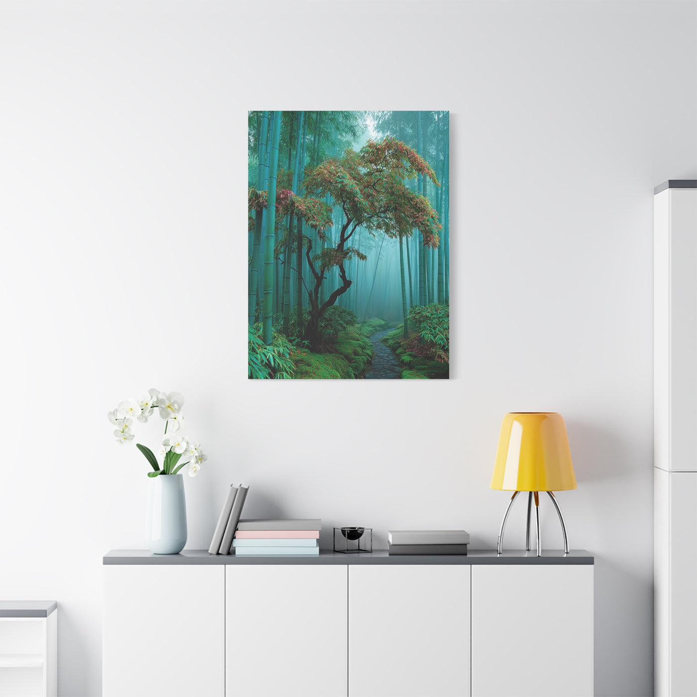 Green Bamboo Grove Mist Path Wall Art & Canvas Print