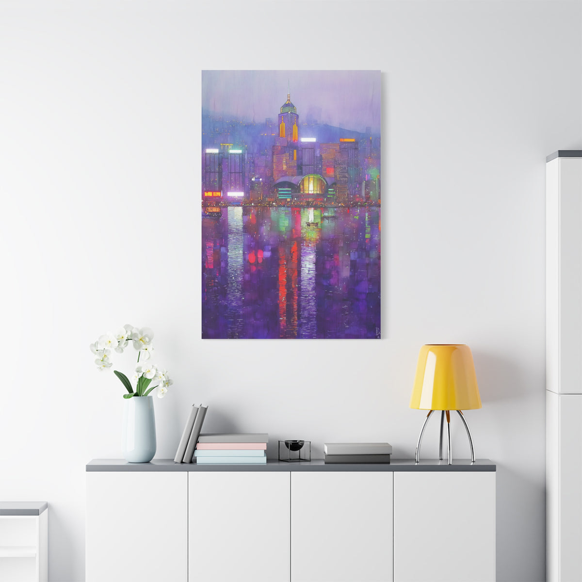 Hong Kong Skyline Neon Harbor Lights Wall Art & Canvas Print