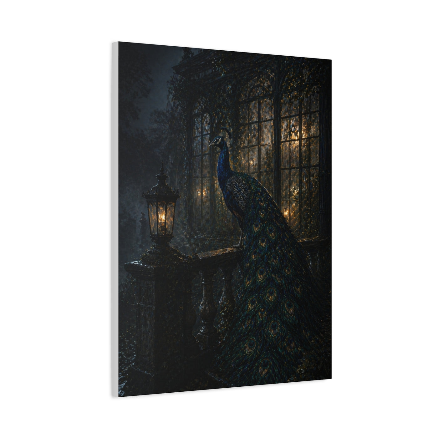 Gothic Night Peacock Balcony Wall Art & Canvas Print