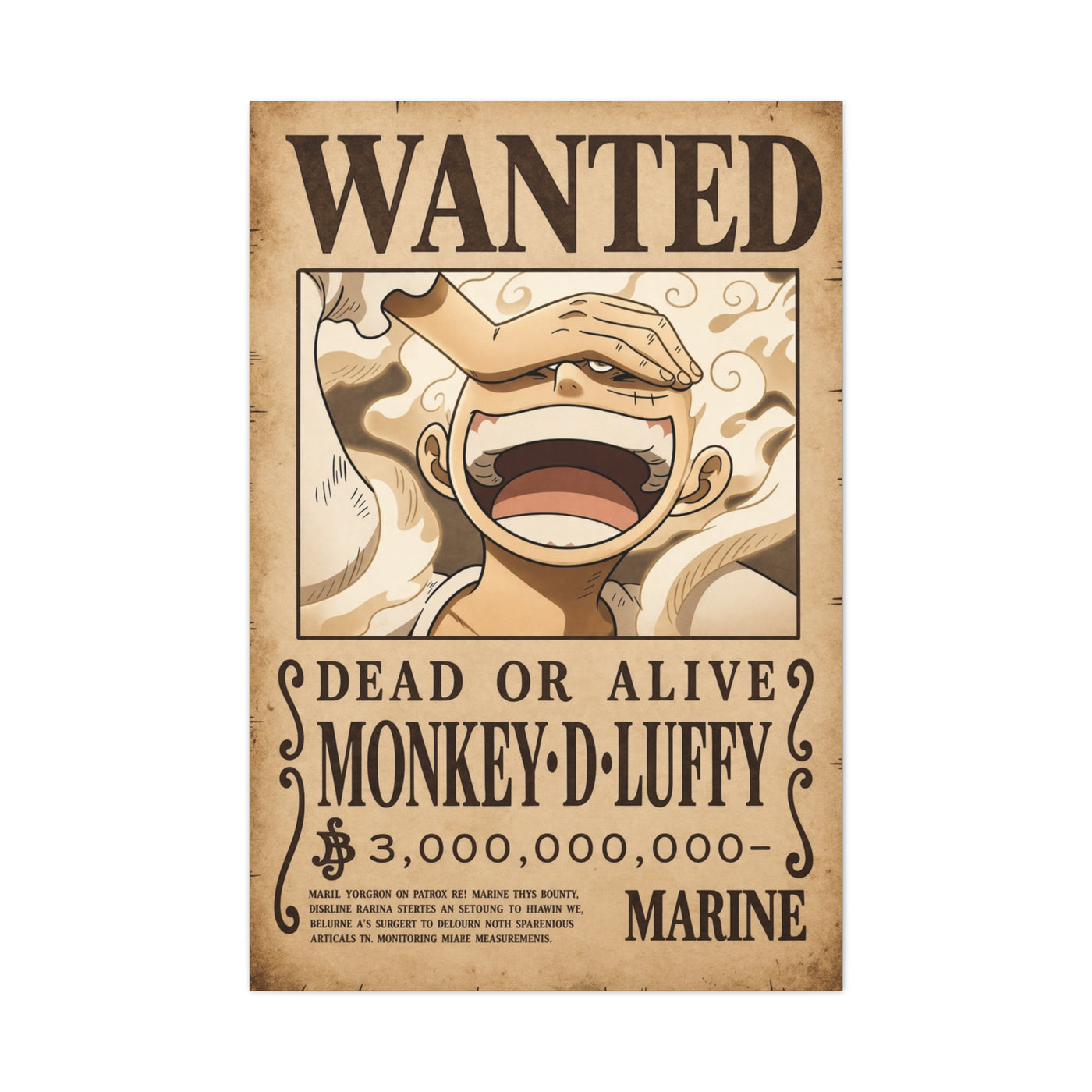 One Piece Monkey D. Luffy Gear 5 Wanted Poster Wall Art & Canvas Print