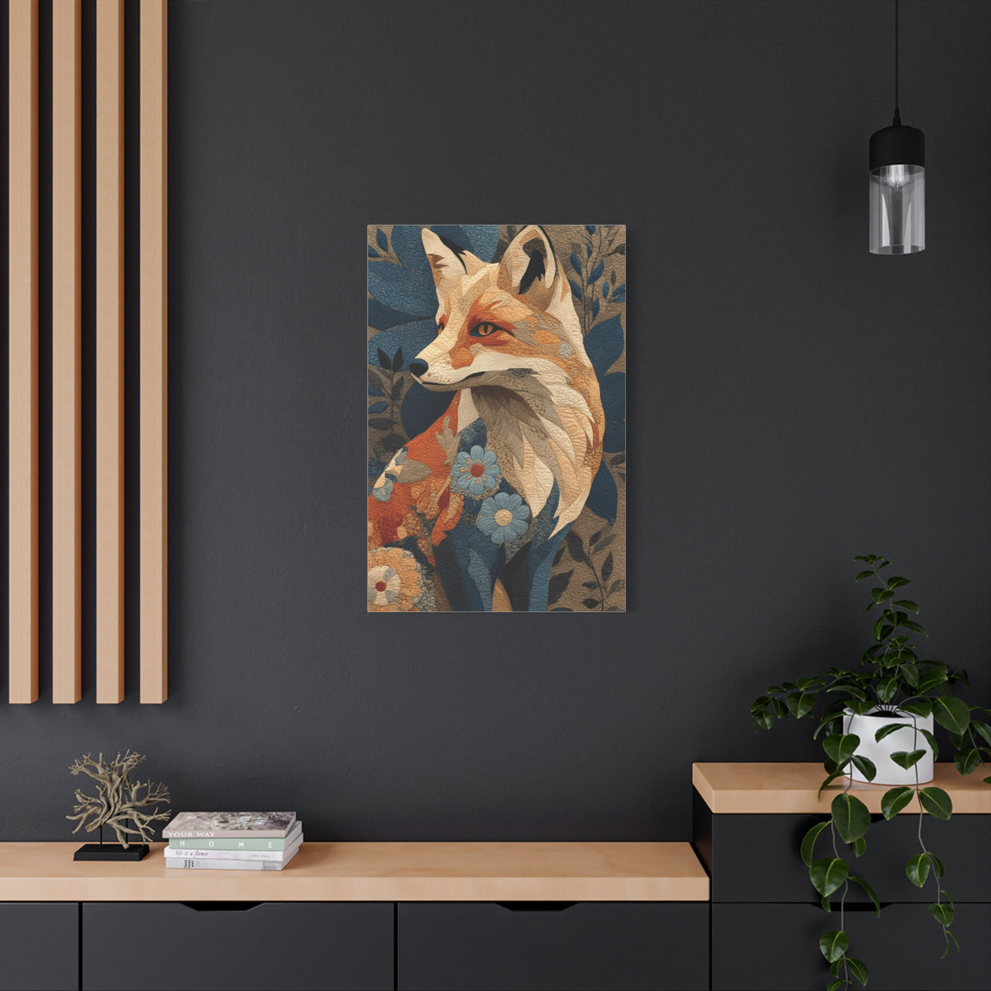Patchwork Textile Fox Folk Art Wall Art & Canvas Print