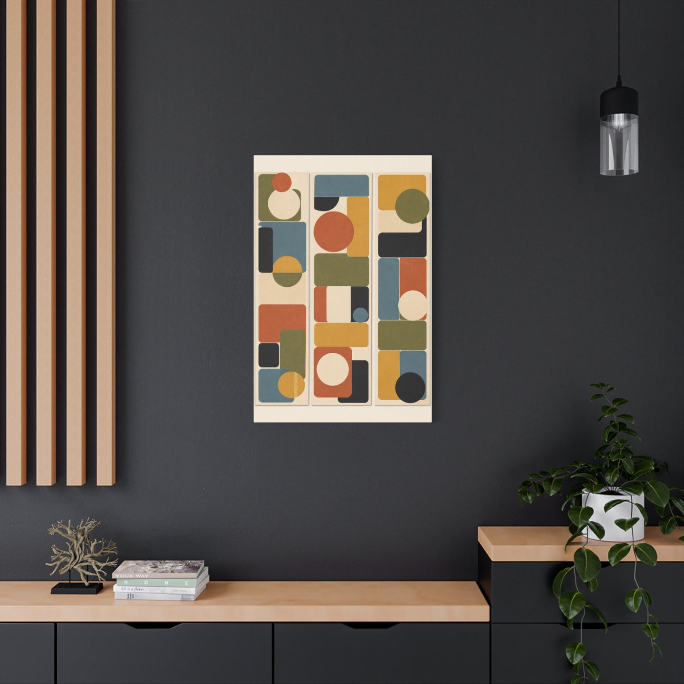 Mid-Century Modern Geometric Triptych Wall Art & Canvas Print