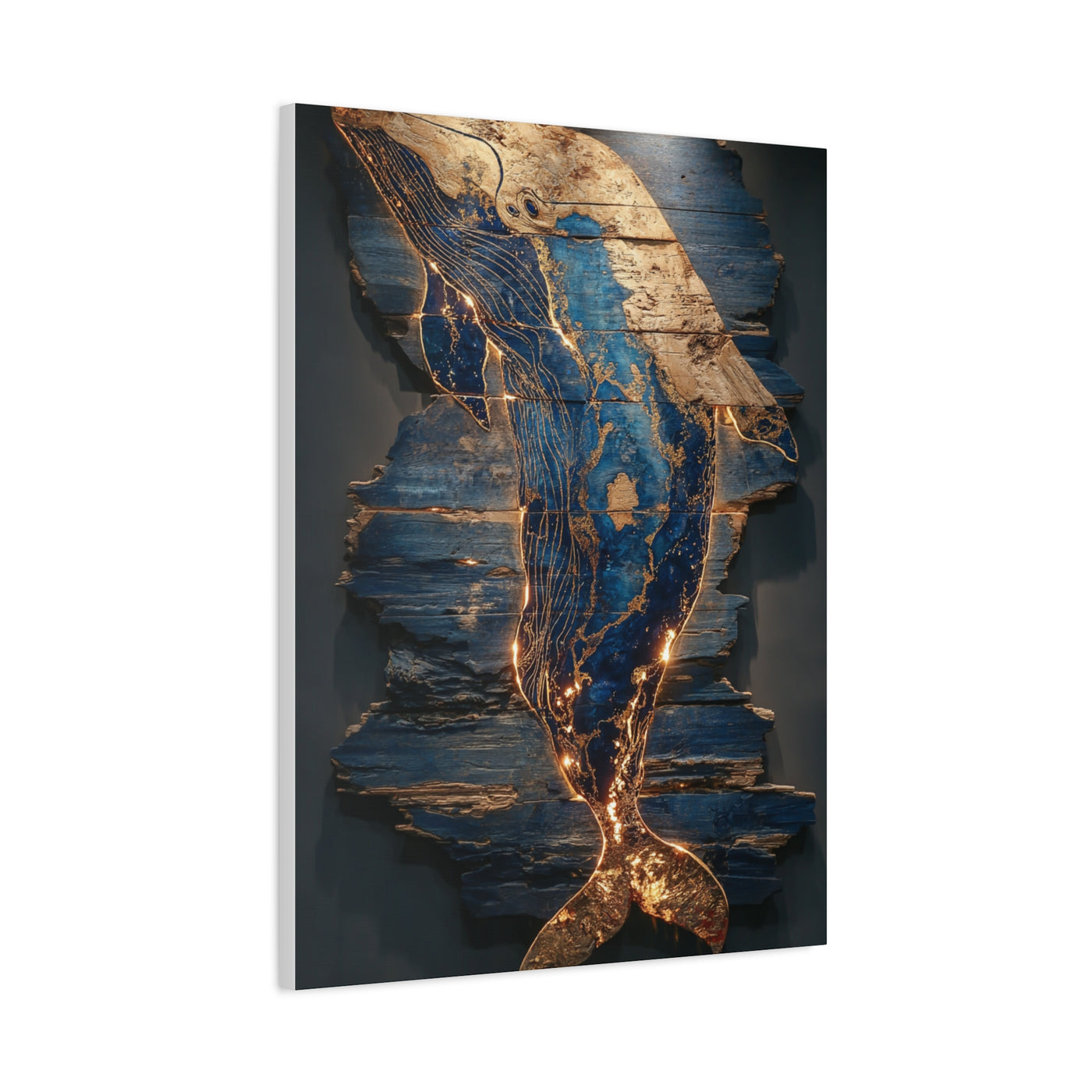 Driftwood Whale Coastal Sculpture Wall Art & Canvas Print
