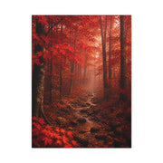Crimson Autumn Forest Stream Wall Art & Canvas Print