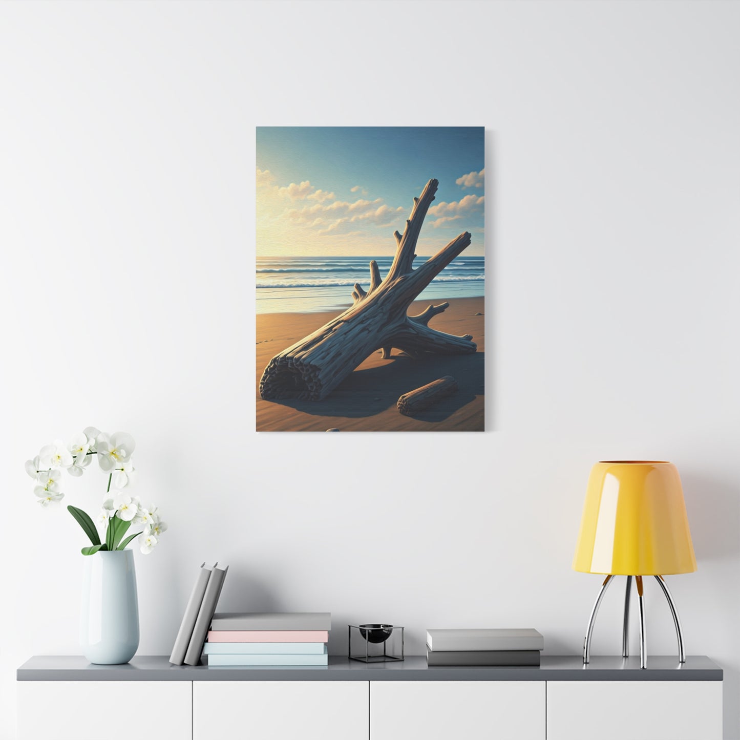 Driftwood Sculpture on Golden Beach Wall Art & Canvas Prints