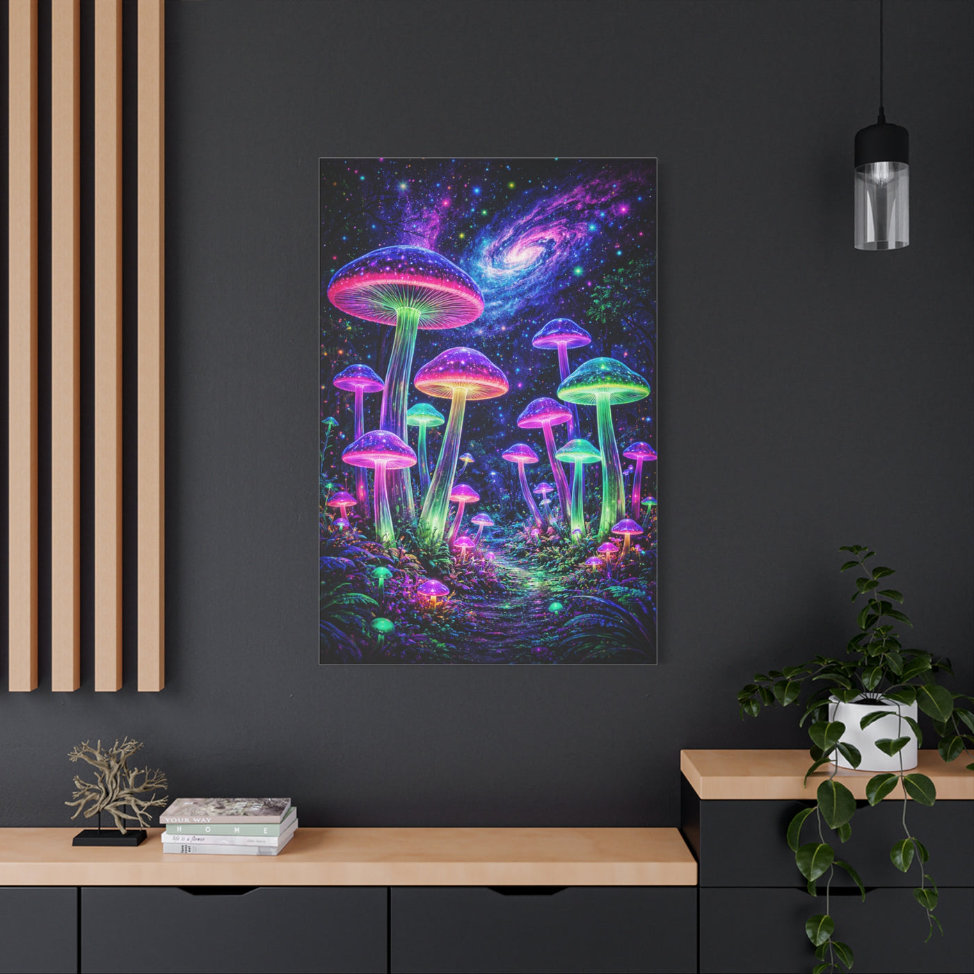 Glowing Giant Mushrooms in Midnight Forest Wall Art & Canvas Print