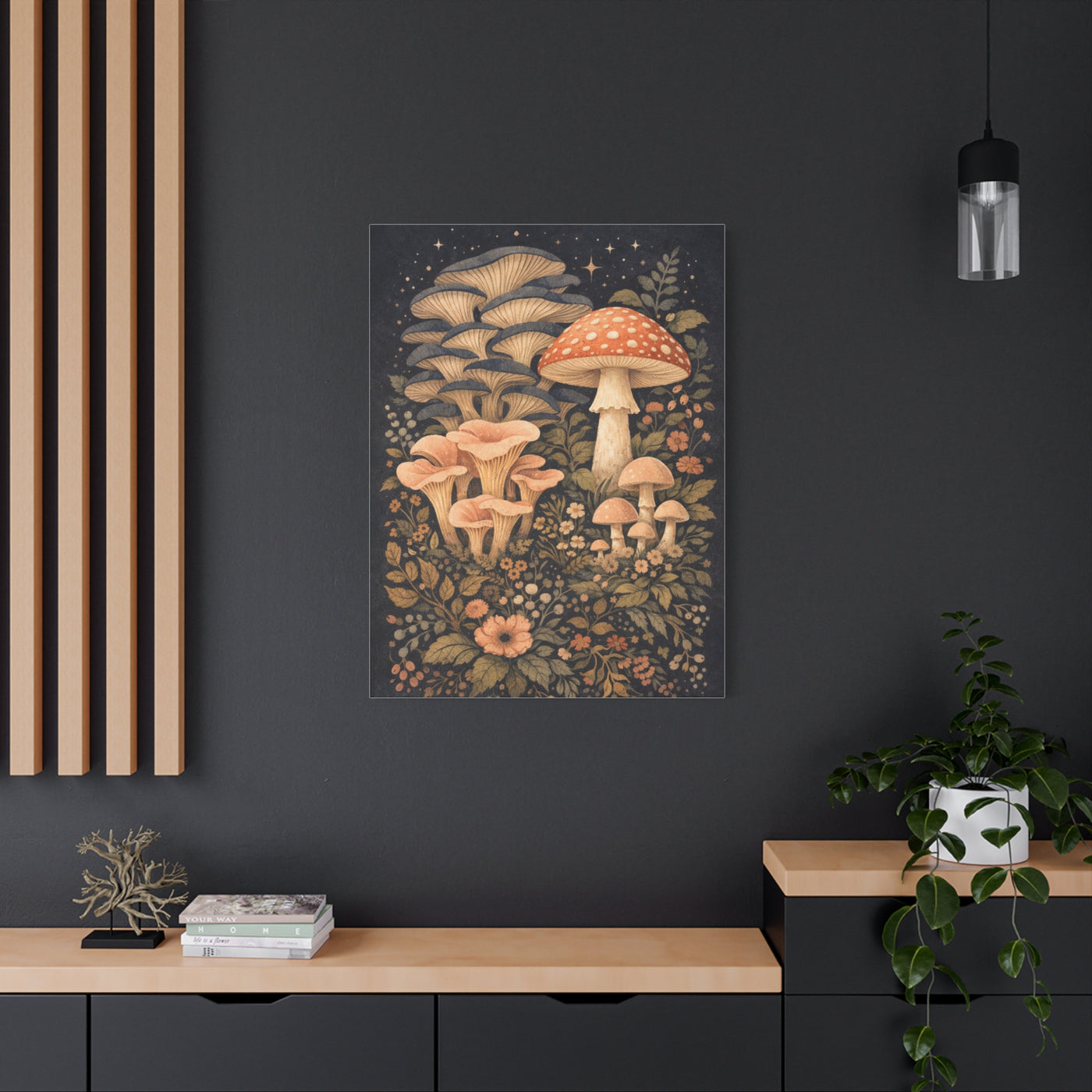 Whimsical Midnight Mushroom Garden Wall Art & Canvas Print