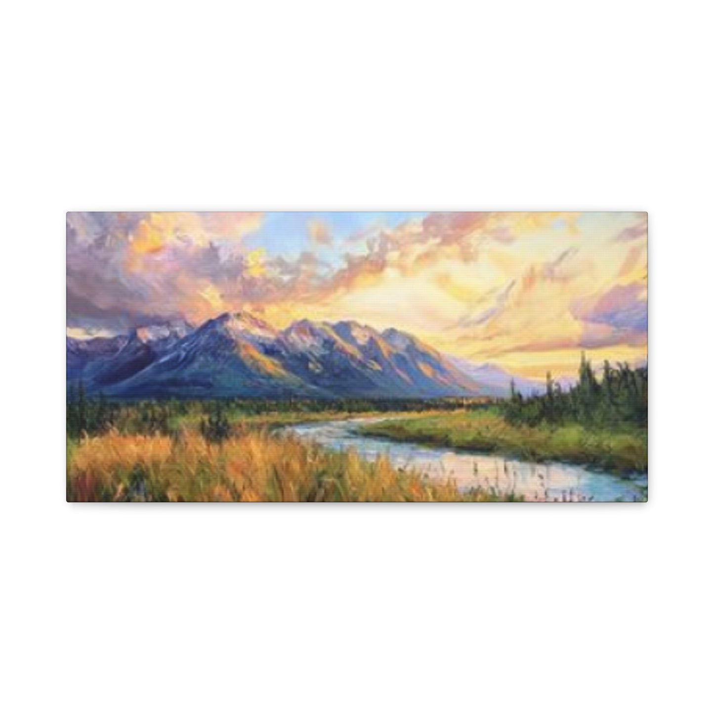 Mountain And River Painting Panoramas Wall Art & Canvas Prints
