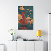 Primitive Coastal Sailboat Folk Wall Art & Canvas Print