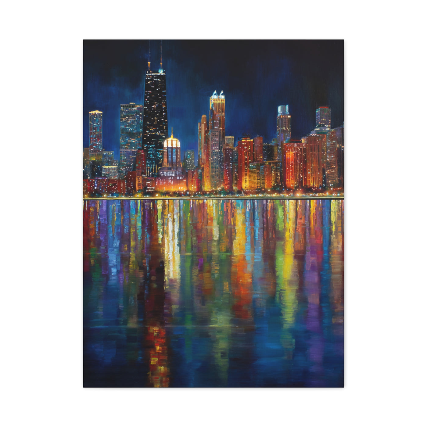 Chicago Skyline Night Reflections Wall Art & Canvas Print