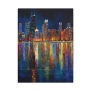 Chicago Skyline Night Reflections Wall Art & Canvas Print