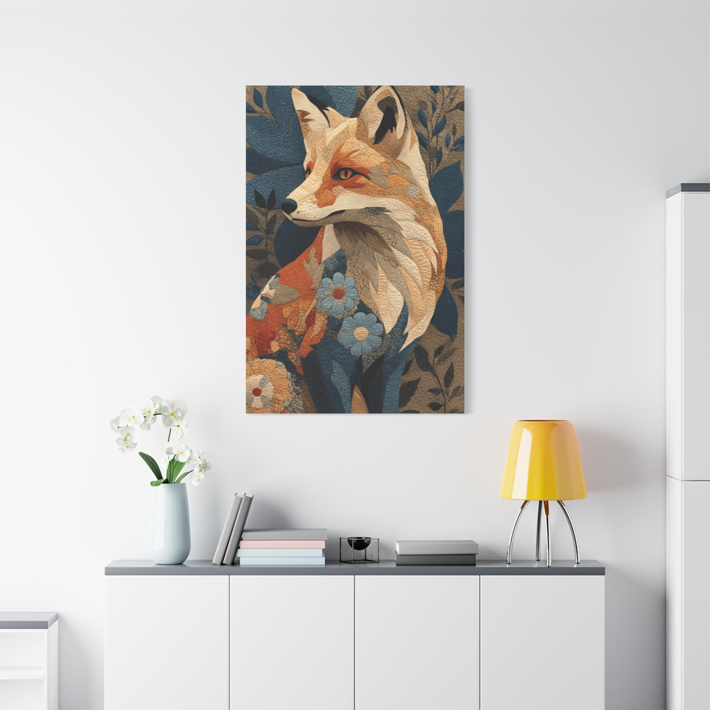 Patchwork Textile Fox Folk Art Wall Art & Canvas Print