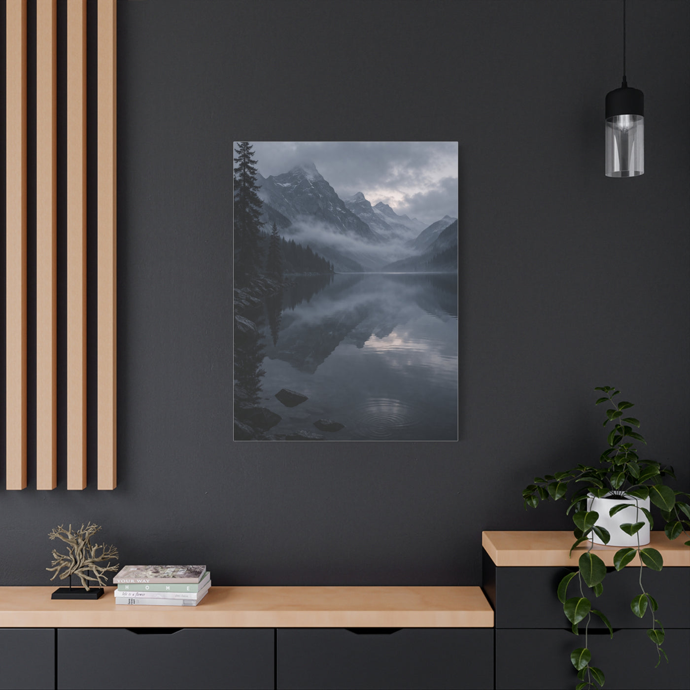 Misty Mountain Lake Reflection Wall Art & Canvas Print