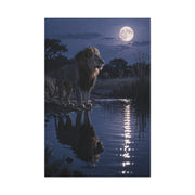 Lion by Moonlit Water Reflection Wall Art & Canvas Print