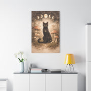 Mystical Boho Black Cat and Mushroom Night Scene Wall Art & Canvas Print